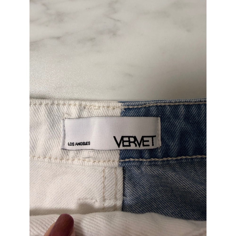 Vervet Norah Two Tone High Rise Straight Jeans White Blue Distressed 26 NEW - Picture 8 of 11